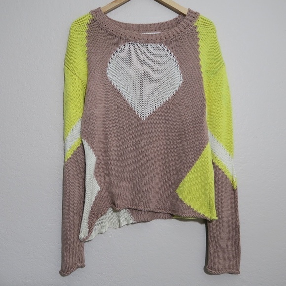 Aiko Sweater Womens Medium Asymmetrical Relaxed Beach Casual Art Tan Open Knit - Picture 9 of 10